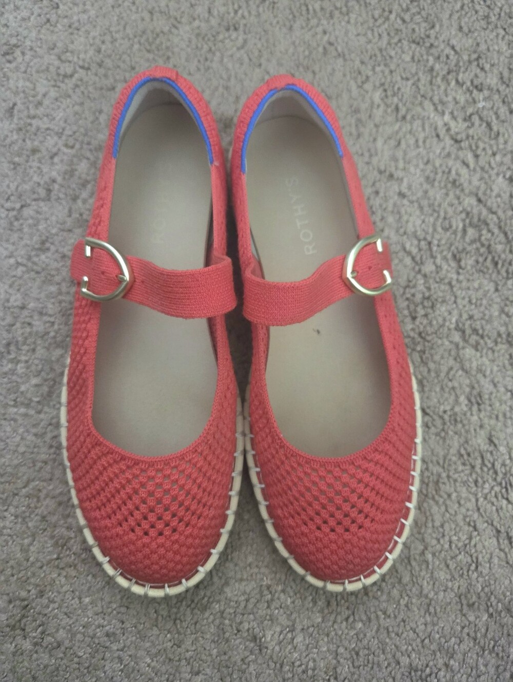 Rothy's Coral Mary Jane Knit Espadrille Flats 8.5